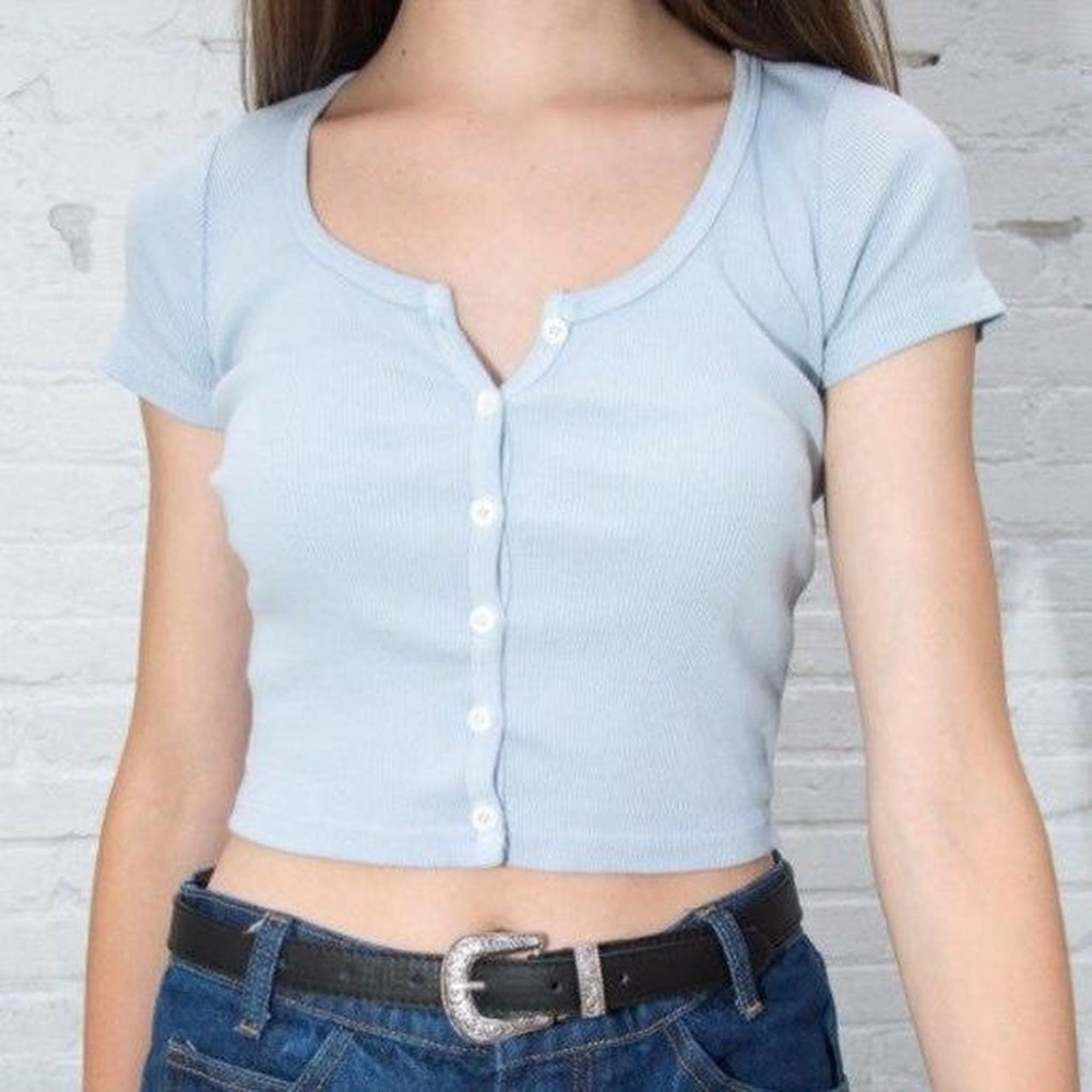 Brandy Melville Zelly Top Baby Blue Cropped Button Up
